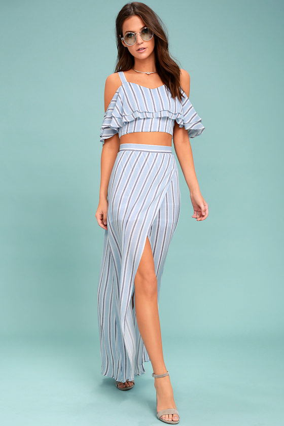 Lost + Wander Quigley Blue Striped Maxi Skirt 1