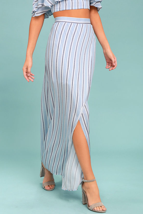 Lost + Wander Quigley Blue Striped Maxi Skirt 2