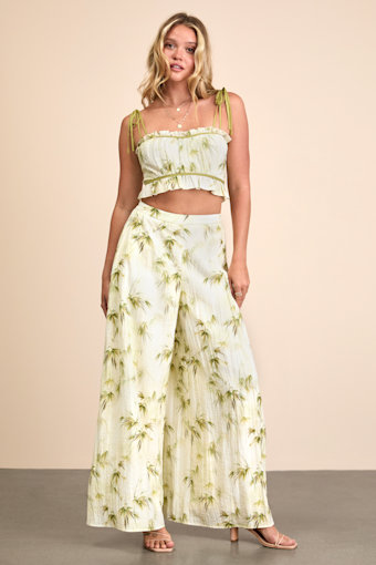 Alvima Beige Multi Leaf Print Wide-Leg Pants 2
