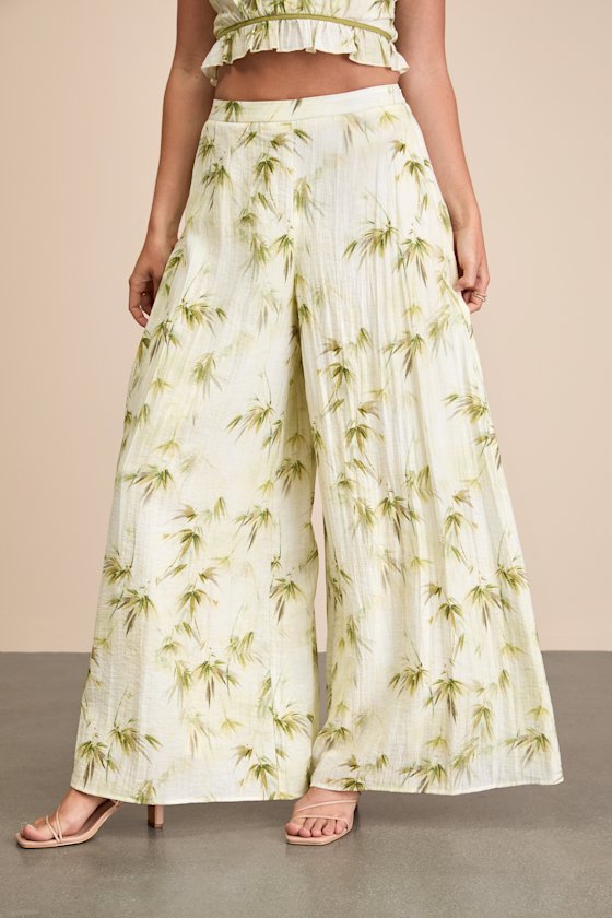 Alvima Beige Multi Leaf Print Wide-Leg Pants 3