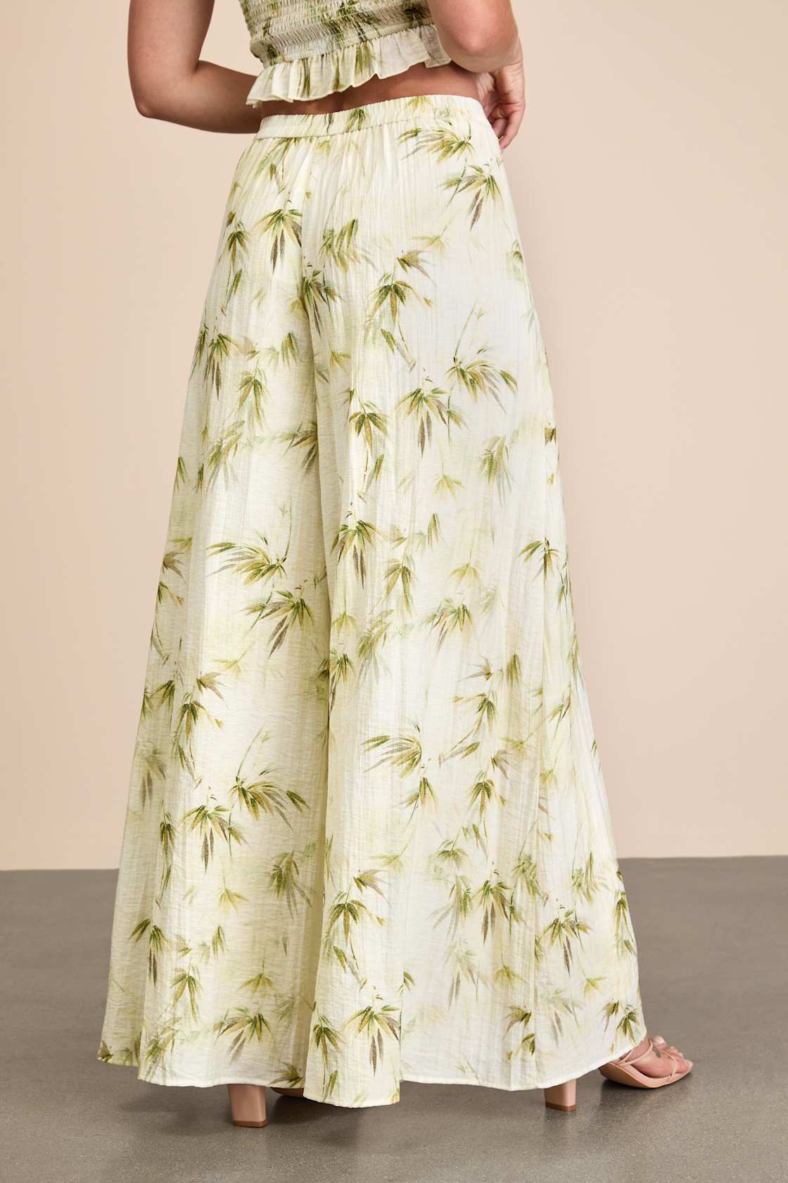 Alvima Beige Multi Leaf Print Wide-Leg Pants
