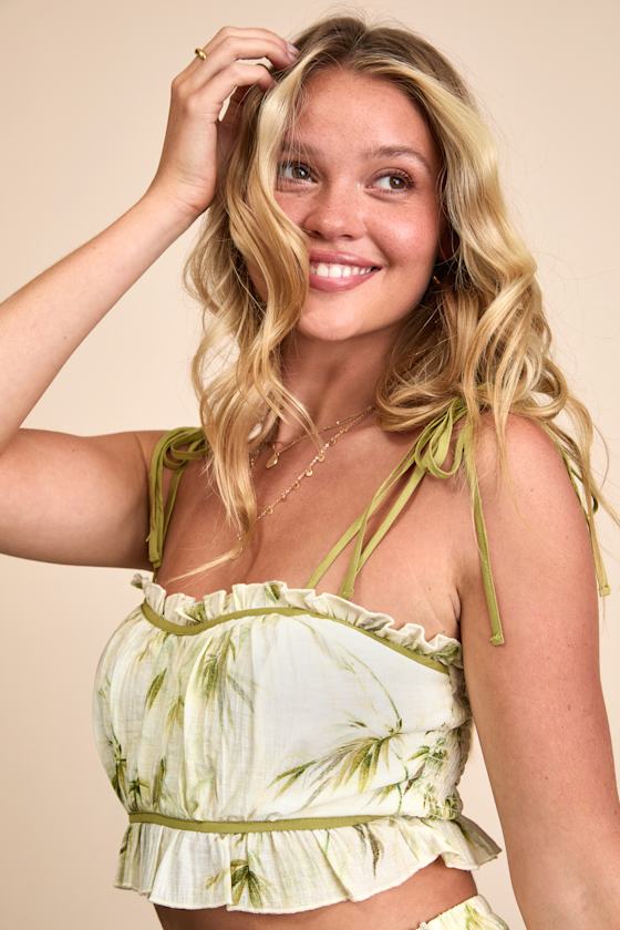 Alvima Beige Multi Leaf Print Tie-Strap Cami Top 1