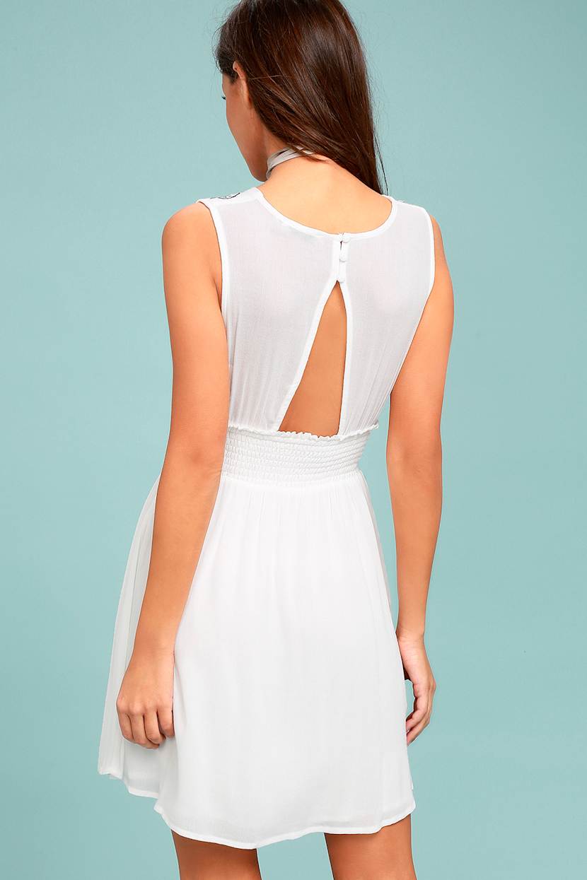 Cute White Dress - Embroidered Dress - Skater Dress - Blue and White Dress  - Lulus