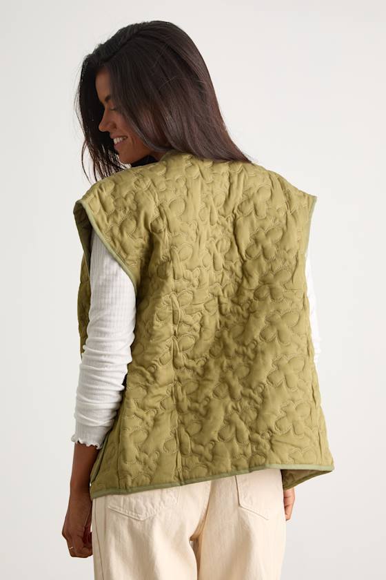 Wrenleigh Olive Green Floral Quilted Vest 4