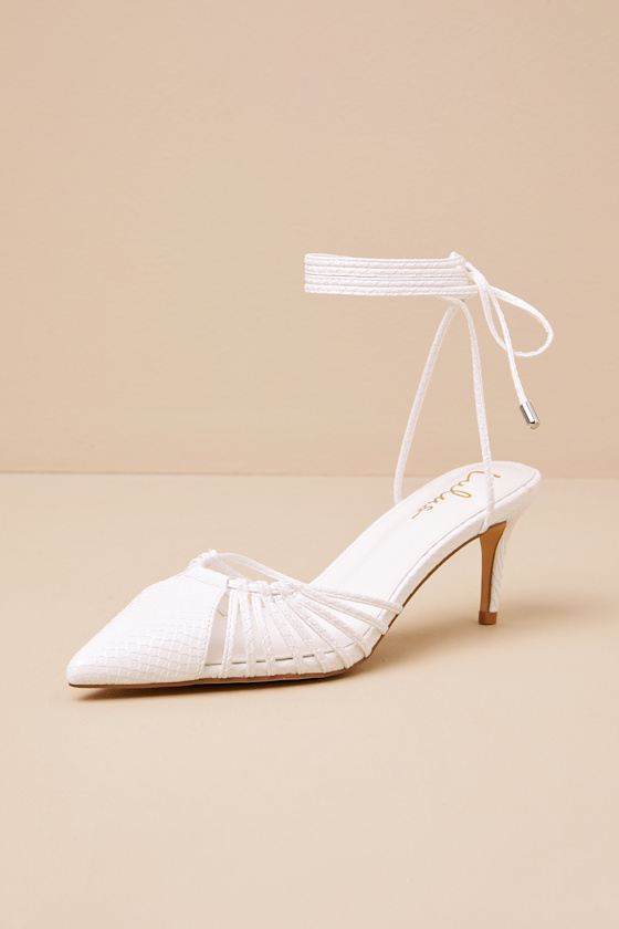 Ansel White Snake-Embossed Lace-Up Pumps 3