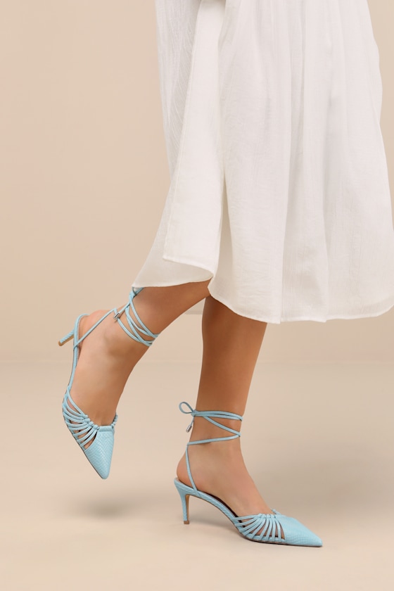 Ansel Seafoam Snake-Embossed Lace-Up Pumps 1