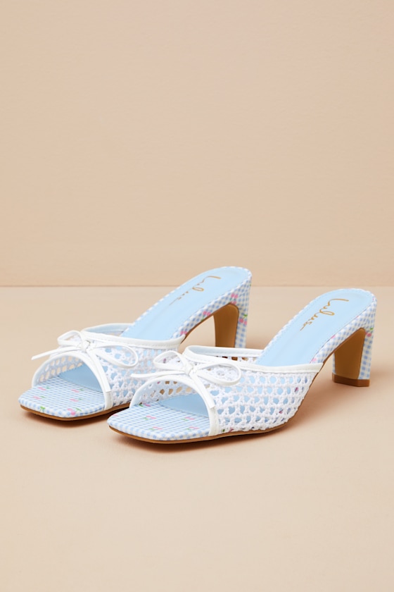 Winola Blue Gingham High Heel Slide Sandals 2