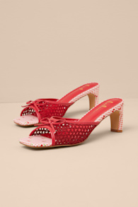 Winola Red Gingham High Heel Slide Sandals 2