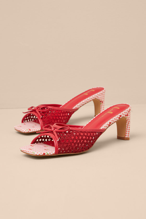 Winola Red Gingham High Heel Slide Sandals 2