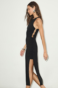 Masterfully Mod Black Side Button Midi Dress 1