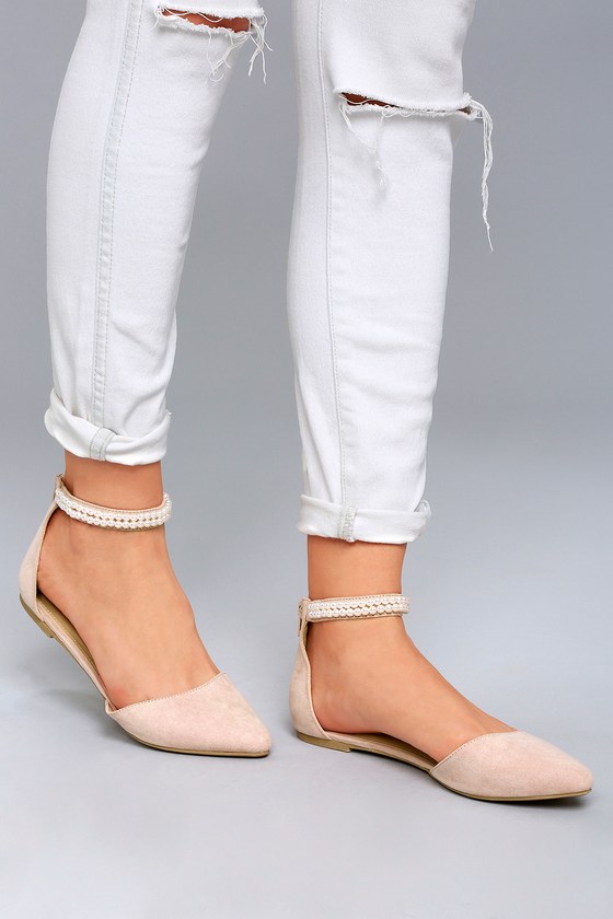 beige flats with ankle strap