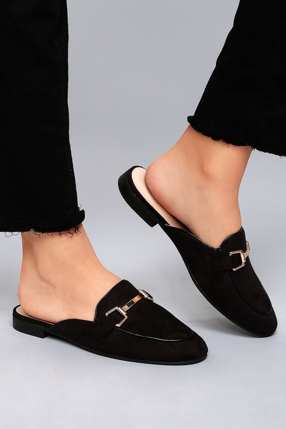 Black Slides - Vegan Suede Loafer Slides -Loafer Slides