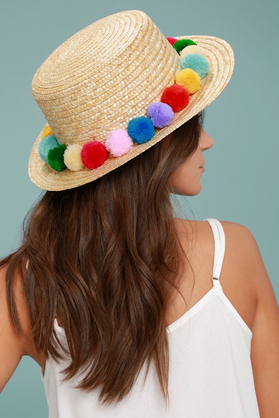 Fun Straw Hat Tan Sunhat Pompom Hat 13.00 Lulus