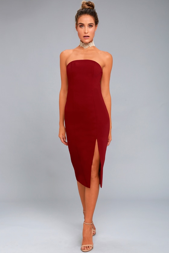 Finders Keepers Lucie Dress - Wine Red Dress - Strapless Dress - Midi ...