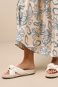 Kellon Ivory Raffia Knotted Slide Sandals 1