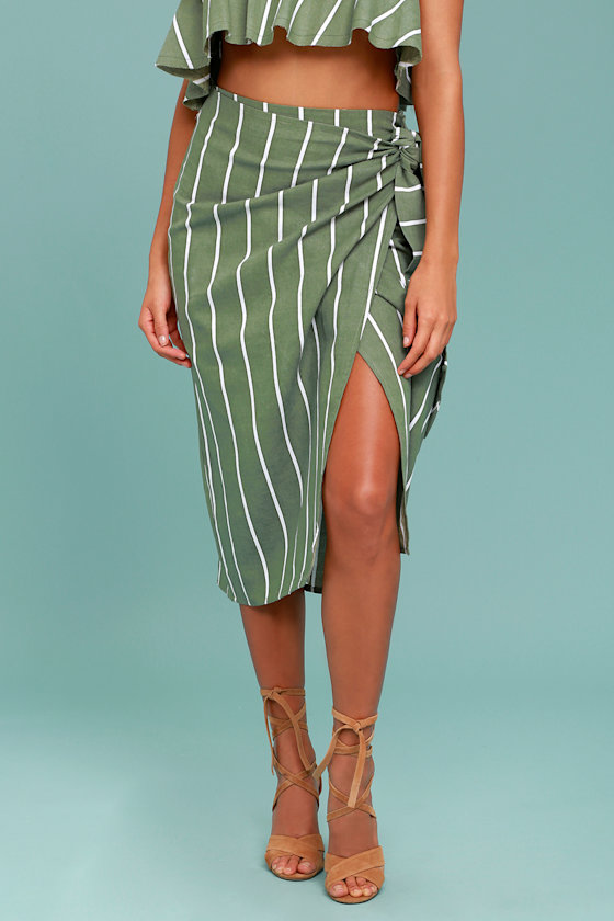 Faithfull the Brand Carlo Sage Green Striped Midi Skirt 2