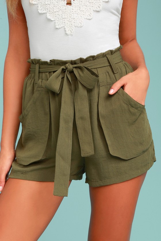 olive green fleece shorts