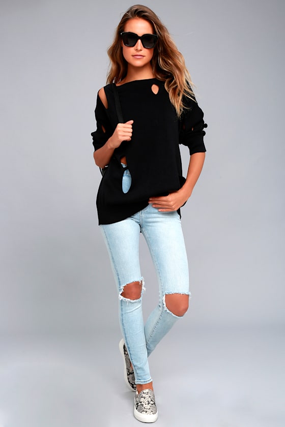 Cheap Monday Bright Knit Black Distressed Sweater 2