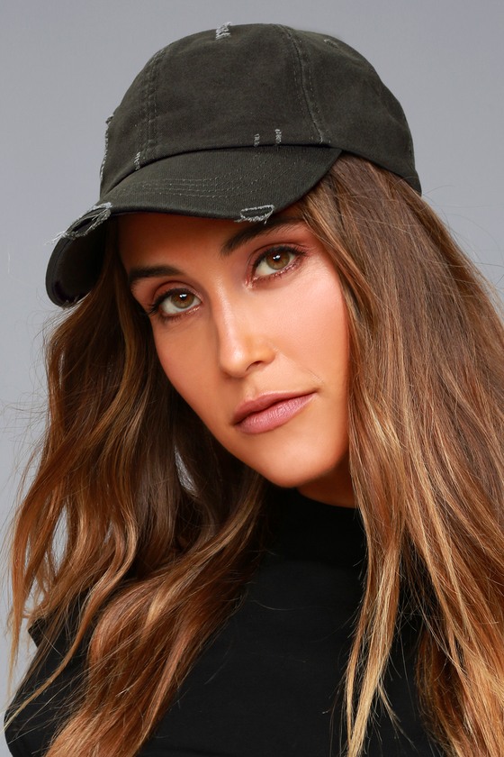 Trendy Dark Grey Baseball Cap Cotton Baseball Cap Distressed