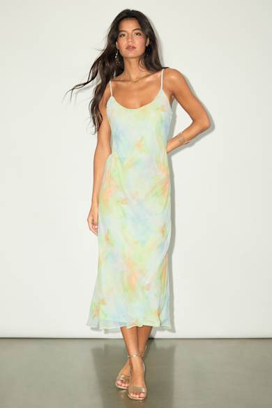 light yellow bodycon dress Stripe Tie-Dye Printed Midi Dress – Vogueish main image 1