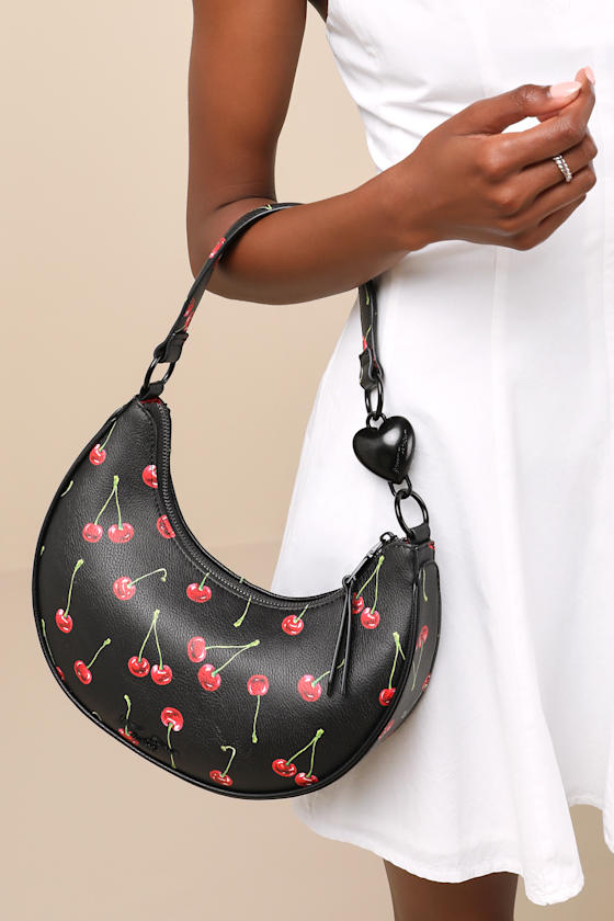 Cherry On Top Black Embroidered Shoulder Bag 1