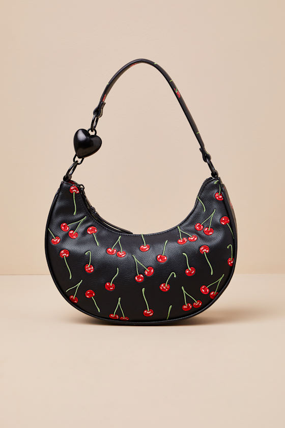 Cherry On Top Black Embroidered Shoulder Bag 3