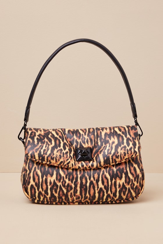 Puffed Flap Brown Leopard Print Shoulder Bag 1