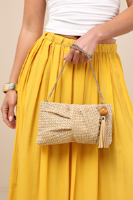 Lorena Natural Raffia Knotted Tassel Clutch