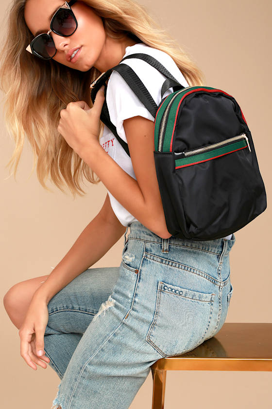 Chic Street Style Backpack Striped Backpack Nylon Backpack Vegan