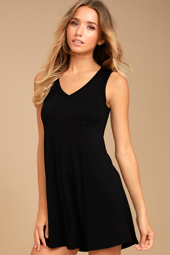 casually cool black swing dress
