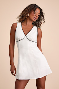Arelie White Rickrack Sleeveless Mini Dress 1