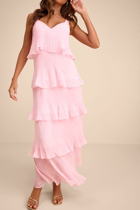 Elegant Nature Blush Pink Pleated Sleeveless Tiered Maxi Dress 3