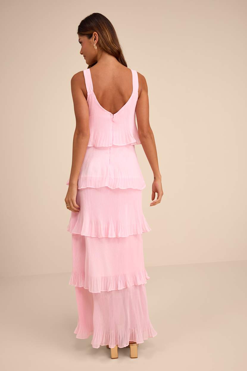 Blush Pink Tiered Dress - Black Maxi Dress - Pleated Dress - Lulus