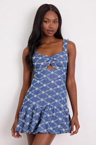 Enora Blue Chambray Embroidered Mini Dress 1