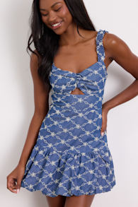 Enora Blue Chambray Embroidered Mini Dress 2