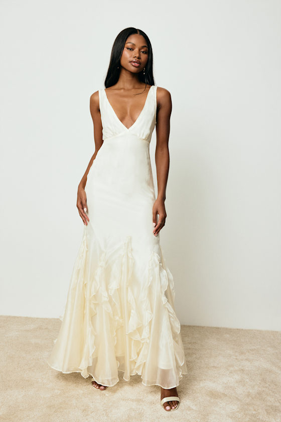 Deluca Ivory Sleeveless Ruffled Maxi Dress 2