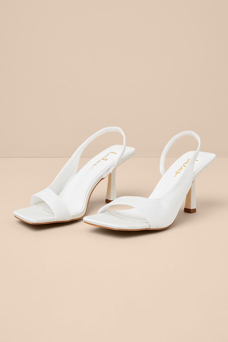 Romillie White Satin Slingback High Heel Sandals