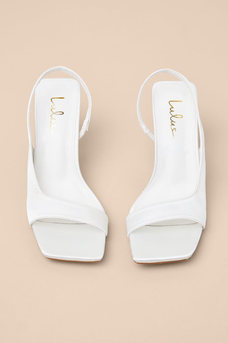 Romillie White Satin Slingback High Heel Sandals