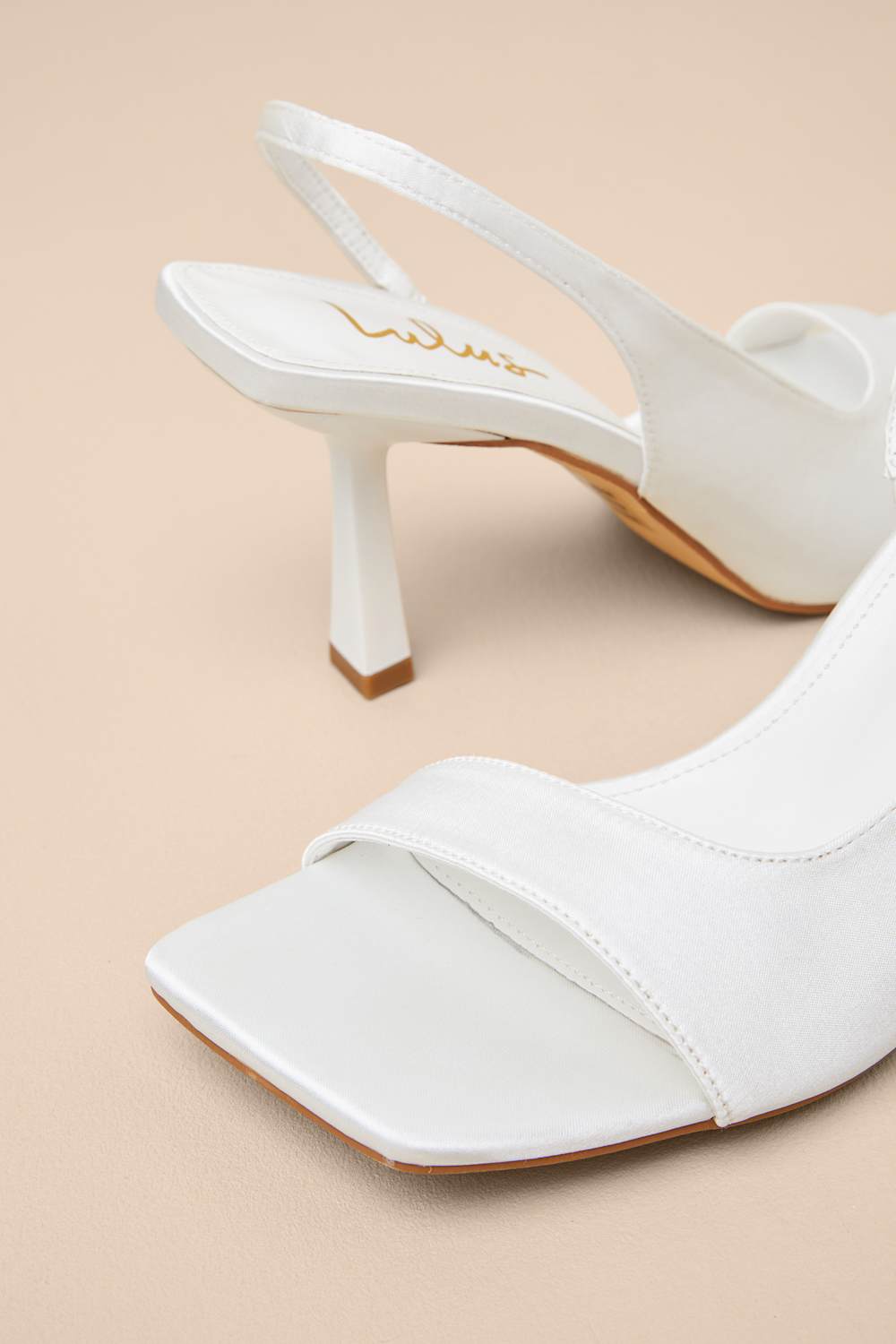 Romillie White Satin Slingback High Heel Sandals