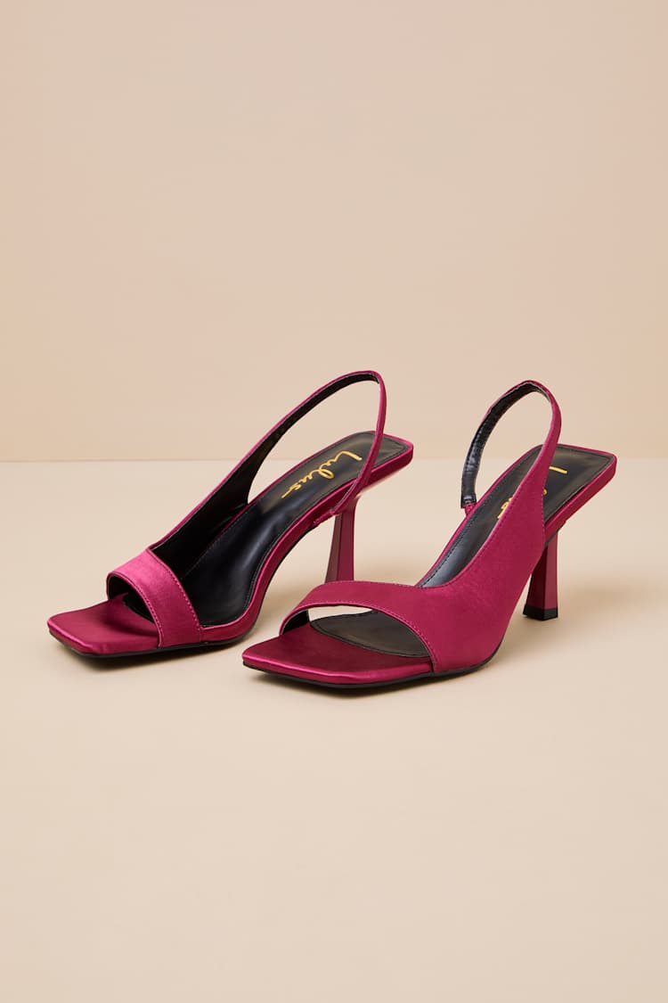 Romillie Burgundy Satin Slingback High Heel Sandals