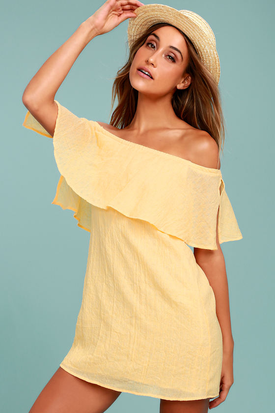 Hello Sunshine Yellow Off-the-Shoulder Dress 8