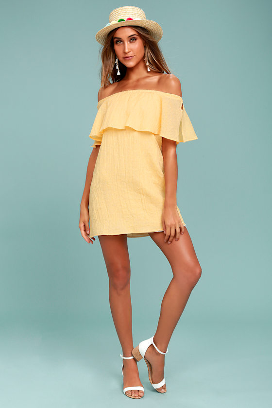 Hello Sunshine Yellow Off-the-Shoulder Dress 7