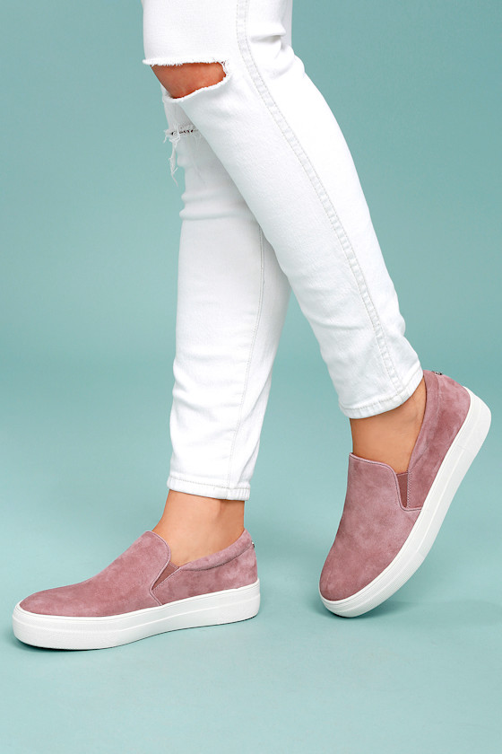 Steve Madden Gills Sneakers - Mauve Suede Sneakers - Leather Flatform ...