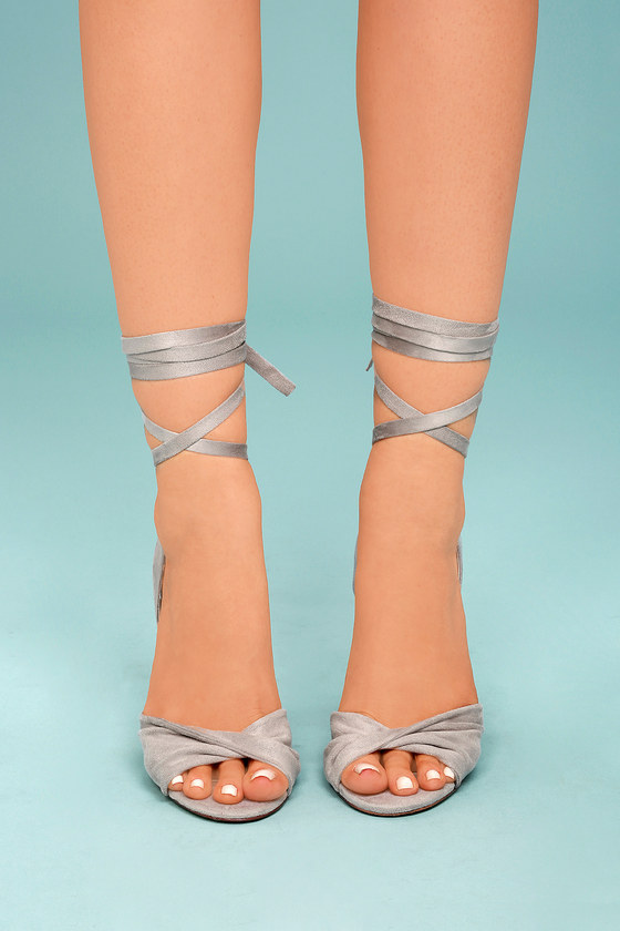 Rumer Grey Suede Lace-Up Heels