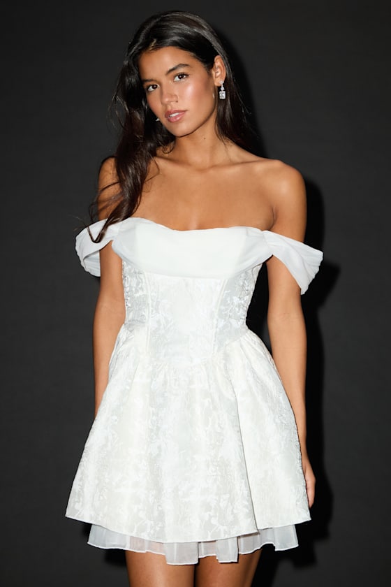 Kalara White Jacquard Off-the-Shoulder Mini Dress 3