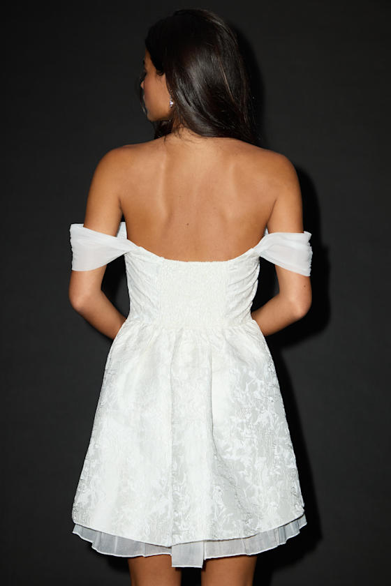 Kalara White Jacquard Off-the-Shoulder Mini Dress - thumbnail 4