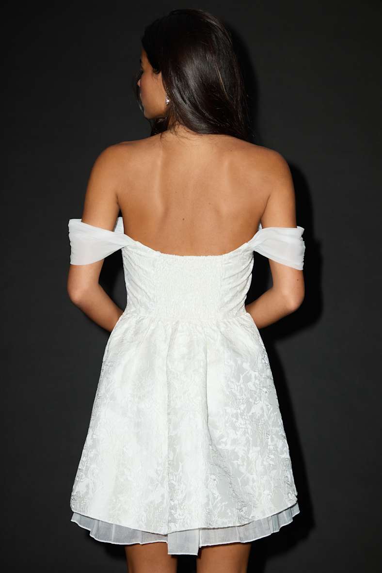 Precious Approach White Embroidered Strapless Tulle Mini Dress