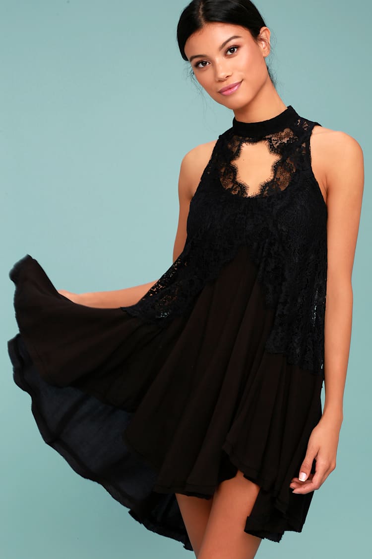 free people black lace tunic