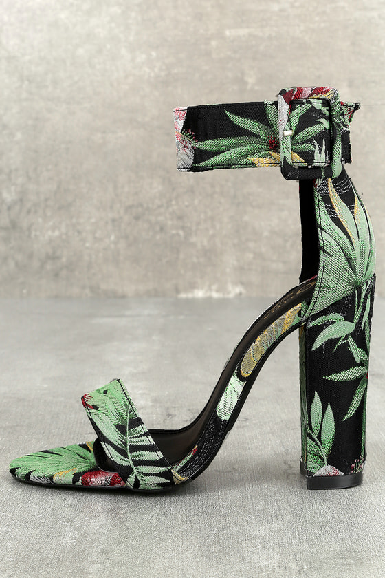 Angeline Multi Strap Brocade Heels Floral Ankle Black jqc354RLA