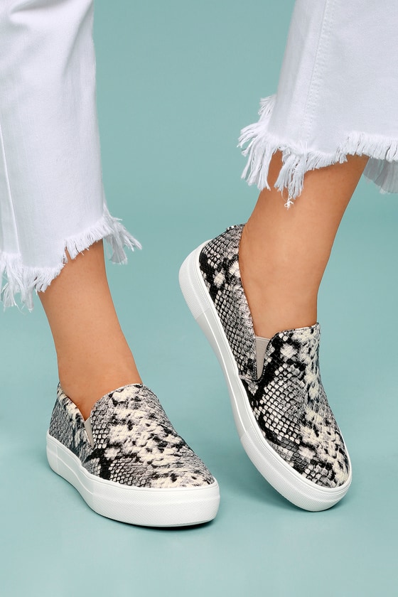 snakeskin steve madden slip ons